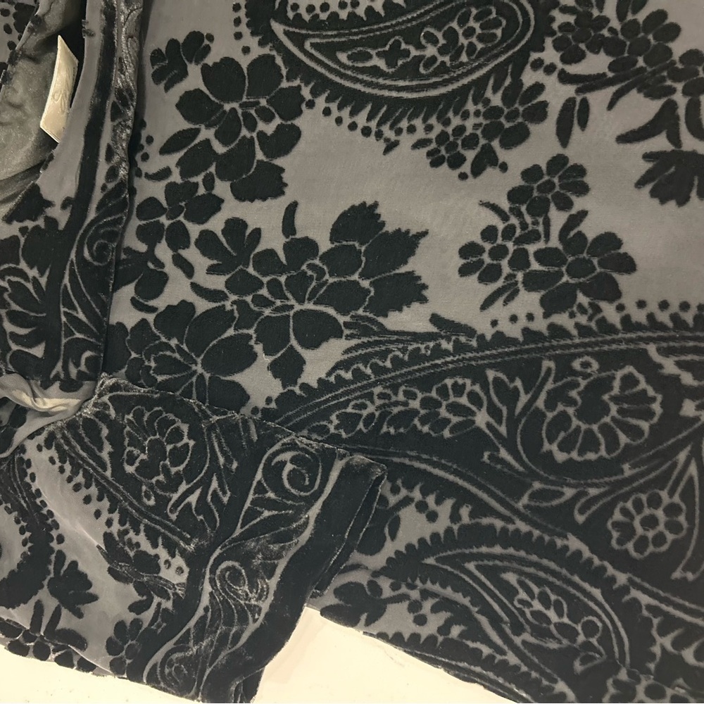 Donna Morgan Burnout Paisley Dress Black Rayon Silk Velvet Shift Lined Size 16 - Picture 7 of 9